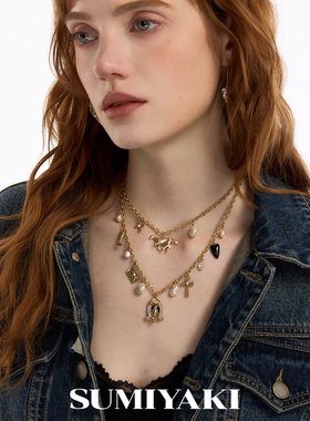 复古双层项链马术帽靴子锁骨链