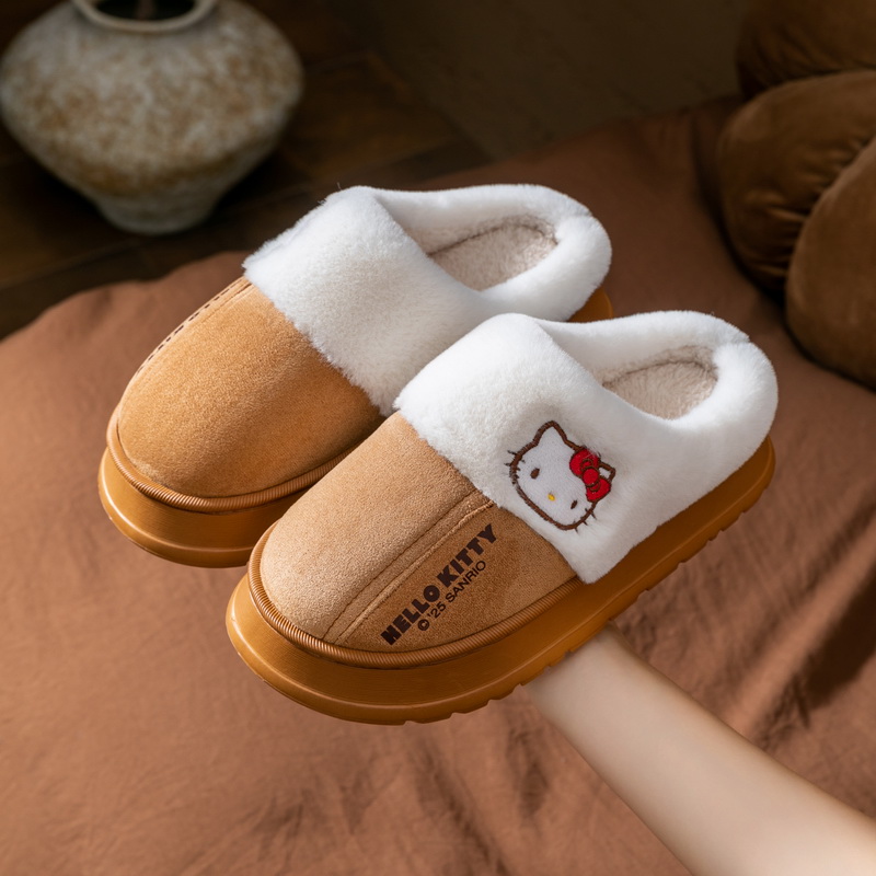 潮爆亲子HelloKitty猫棉拖鞋女士冬季新款毛绒防滑儿童棉鞋包头拖 - 图2