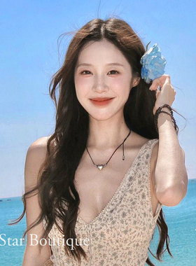 度假甜美蓝色花朵发夹头饰女新款