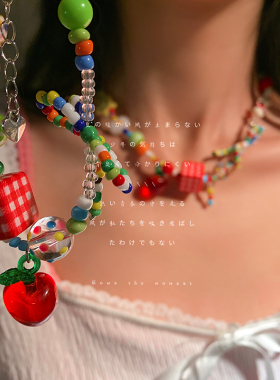 扶摇云间多巴胺彩色蝴蝶结串珠项链配饰女夏天轻奢高级感海边颈链