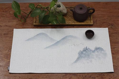 听禅阁手绘中式防水棉麻茶席桌旗禅意茶旗茶帘麻布桌布茶道台布 - 图0