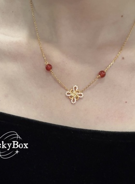 「贺新春•红红火火」红玛瑙镶钻中国结925银项链新年红氛围礼物