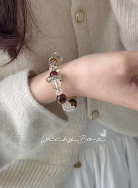 「金玉满堂」天然白水晶月光石手串虎眼石弹力手链金发晶ins夏日