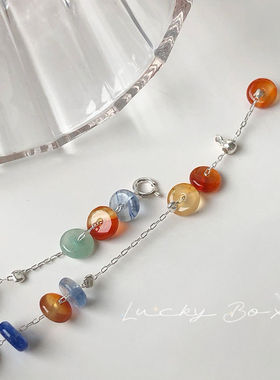 「彩虹盲盒」多彩多宝玉石串珠925银手链可调节多巴胺少女小众ins