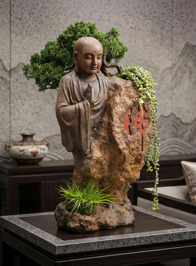 水磨坊禅意佛像花盆佛系装饰摆件