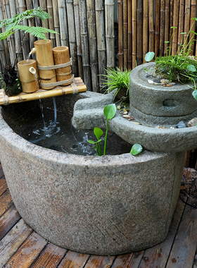 水磨坊庭院大型流水鱼缸造景摆件