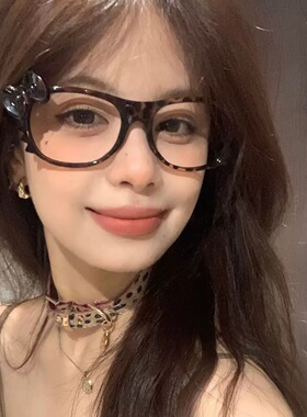 复古KITTY豹纹眼镜框可爱玳瑁色素颜神器甜酷Y2K无镜片装饰镜架