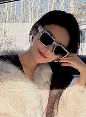 ins镶钻方框墨镜潮欧美风男女嘻哈网红时尚达人街拍太阳眼镜防晒