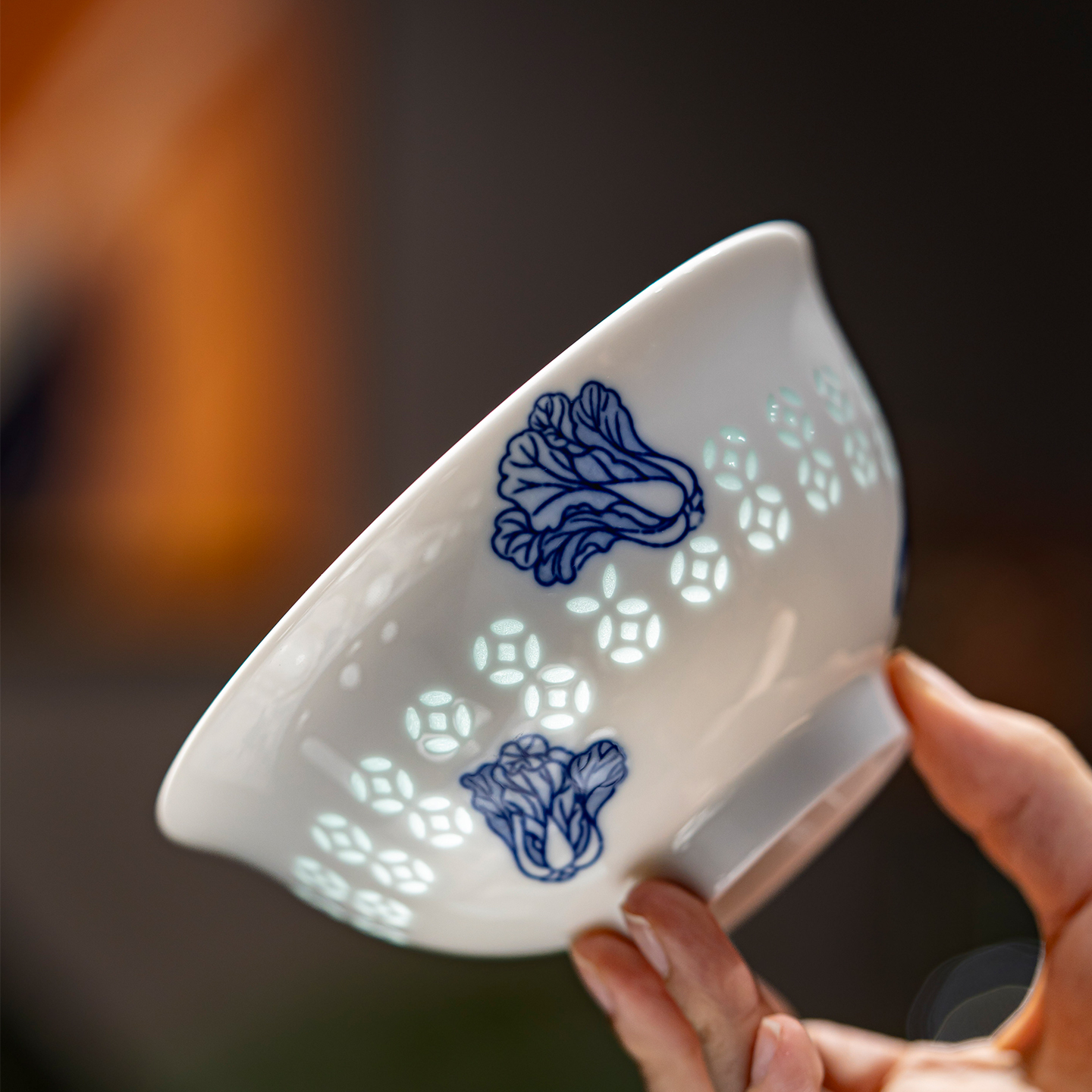 富玉陶瓷景德镇釉下彩碗家用高颜值玲珑乔迁之喜入宅搬家礼物餐具 - 图2