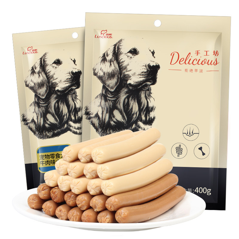 狗香肠 路斯狗零食金毛幼犬泰迪狗狗鸡肉牛肉火腿肠400g宠物食品,淘宝优惠券,粉丝福利购,淘宝优惠卷