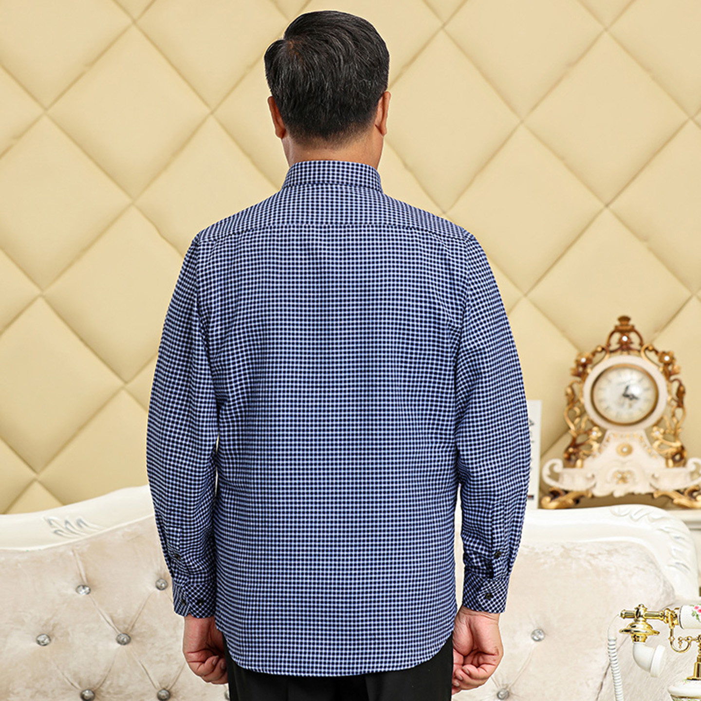 Plaid new middle-aged and elderly men's long-sleeved shirt pure cotton plaid cotton shirt spring and autumn style pure cotton inner wear for dad