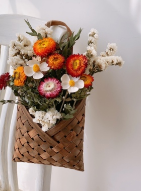 天然真花干花花束鲁丹鸟小雏菊满天星壁挂花蓝墙挂装饰野餐拍摄