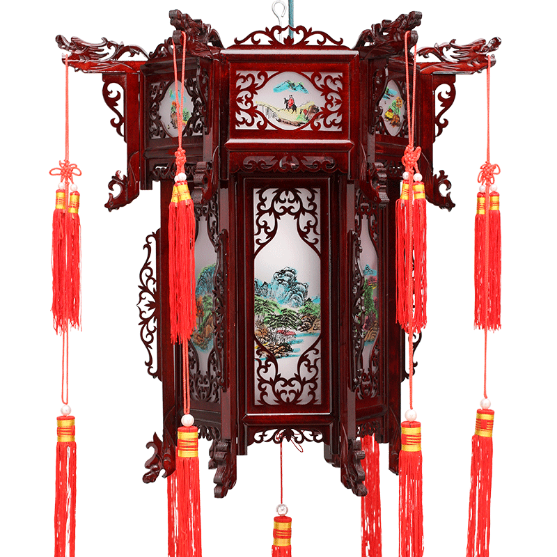 实木仿古宫灯木质木雕2023春节灯笼中式有机玻璃结婚新年阳台大门_虎窝淘