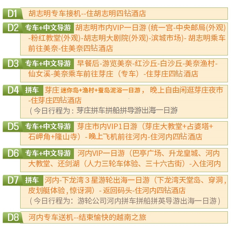 【全景越南】越南旅游胡志明美奈芽庄下龙湾河内8天7晚纯玩私家团