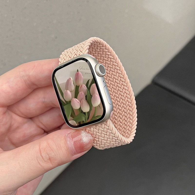 适用applewatch9表带苹果手表表带iwatch7/8手表带尼龙单圈编织彩虹6/5/4/3/2代se运动49/42/40/44mm腕带新款 - 图0