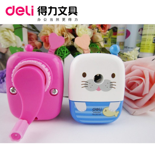 得力削笔器0673A削笔机卡通卷笔刀小学生手摇转笔刀铅笔刨卷笔器 - 图0