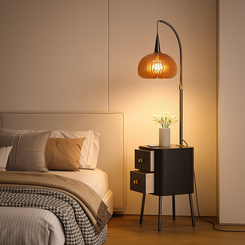 中古风落地灯客厅卧室床头柜氛围沙发旁边置物架法式复古台灯一体,淘宝优惠券,粉丝福利购,淘宝优惠卷