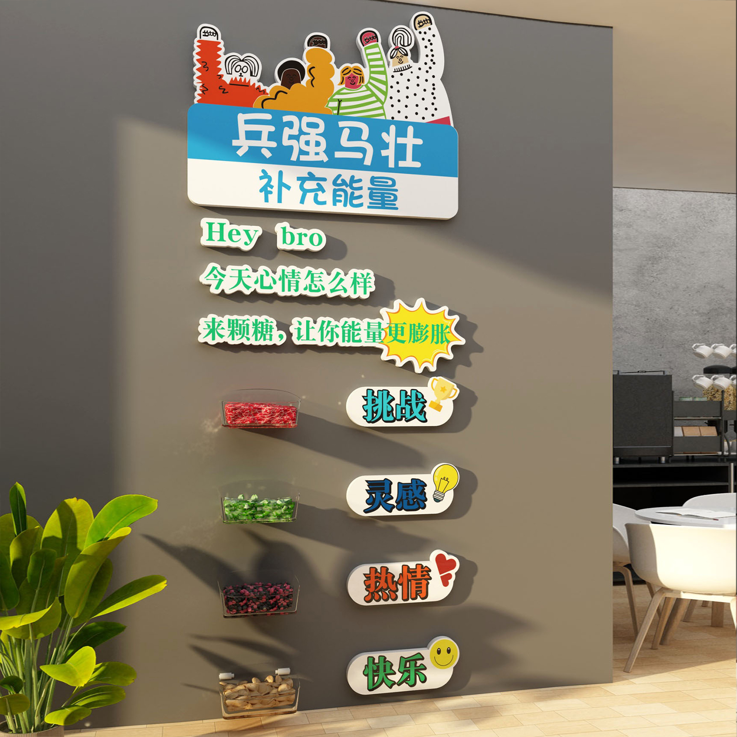 糖果企业文化公司茶水间背景布置贴纸励志标语挂画办公室墙面装饰 - 图2