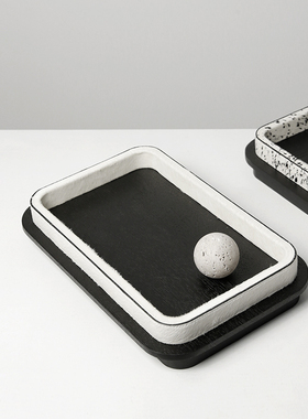 高档轻奢牛毛皮质客厅托盘摆件样板间售楼处茶几桌面收纳软装饰品