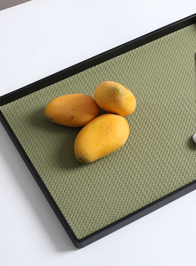 家居软装轻奢手工贴皮革木托盘