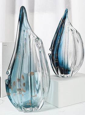 现代简约渐变玻璃水滴花瓶摆件