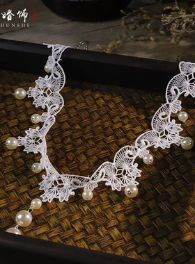 新娘头饰法式复古蕾丝珍珠项链女