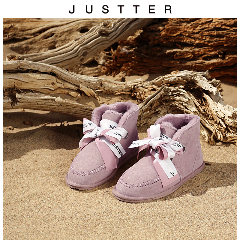 新款短筒冬凯琳两穿毛球蝴蝶结毛鞋加绒棉鞋 2019 雪地靴女 JUSTTER 新款短筒冬凯琳两穿毛球蝴蝶结毛鞋加绒棉鞋 2019 雪地靴女 JUSTTER