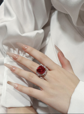 【莓莓方糖】糖塔切莹润通透红色戒指S925银
