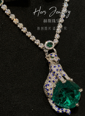 HERS赫斯珠宝时尚复项链耳钉项链胸针二合一绿色人造合成高定款