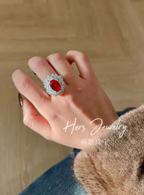 HERS 红宝石戒指银鸽血红戒指红宝石钻戒7克拉