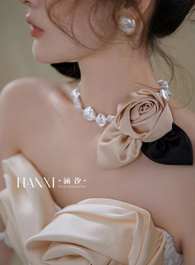 新款手工玫瑰花朵项链