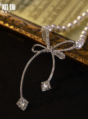 新款珍珠蝴蝶结项链小众礼服配饰