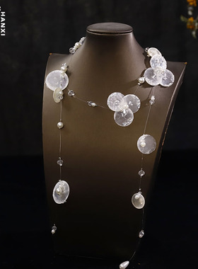 新款法式复古白色贝壳珍珠项链