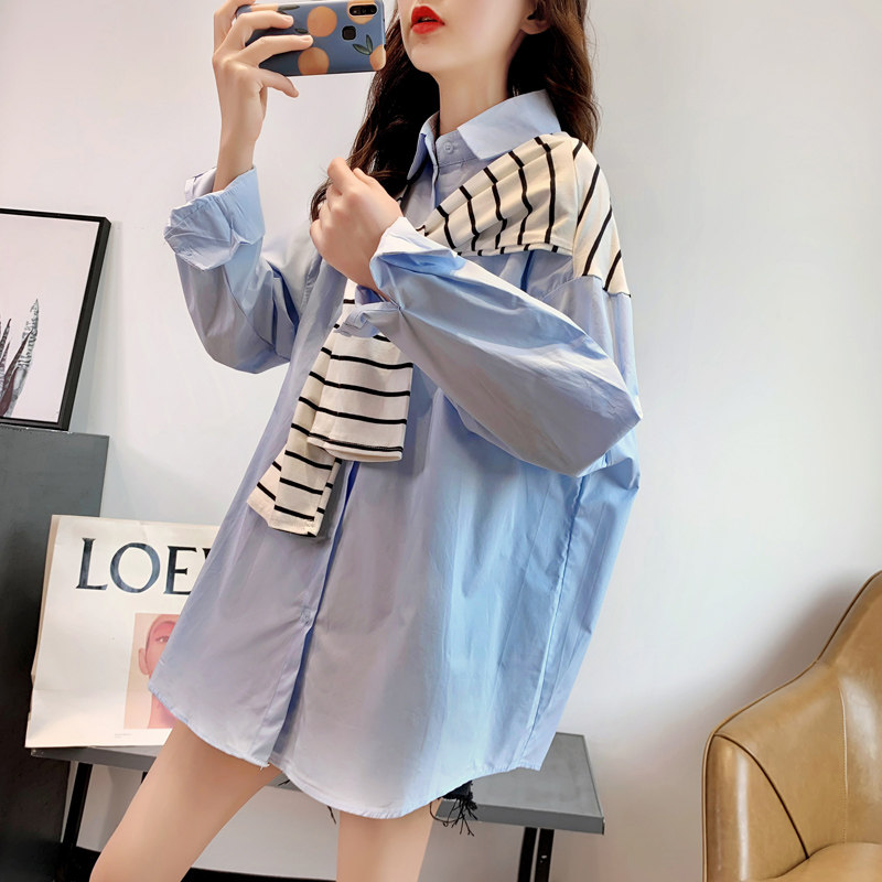 慵懒风披肩假两件女2020新款衬衫 卡卡小镇衬衫