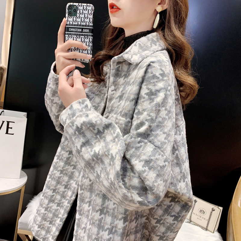 毛呢千鸟格子磨毛2020年春季衬衫 卡卡小镇衬衫