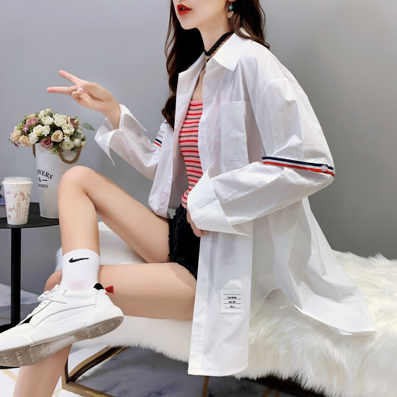 减10条纹外穿秋季宽松慵懒风衬衫 卡卡小镇衬衫