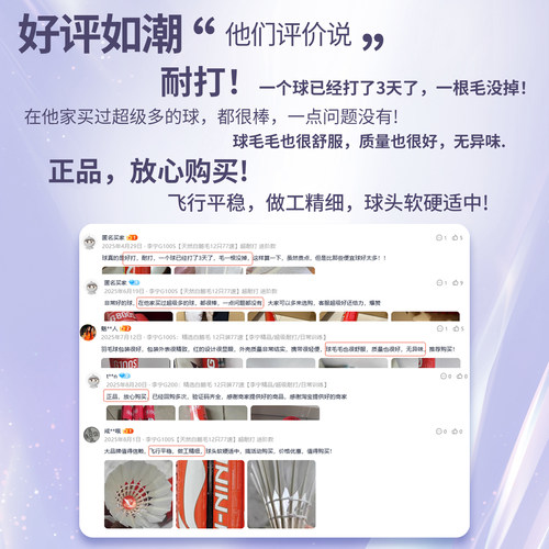 正品李宁羽毛球耐用12只装g100鹅毛专业耐打王防风凯胜比赛训练球 - 图0