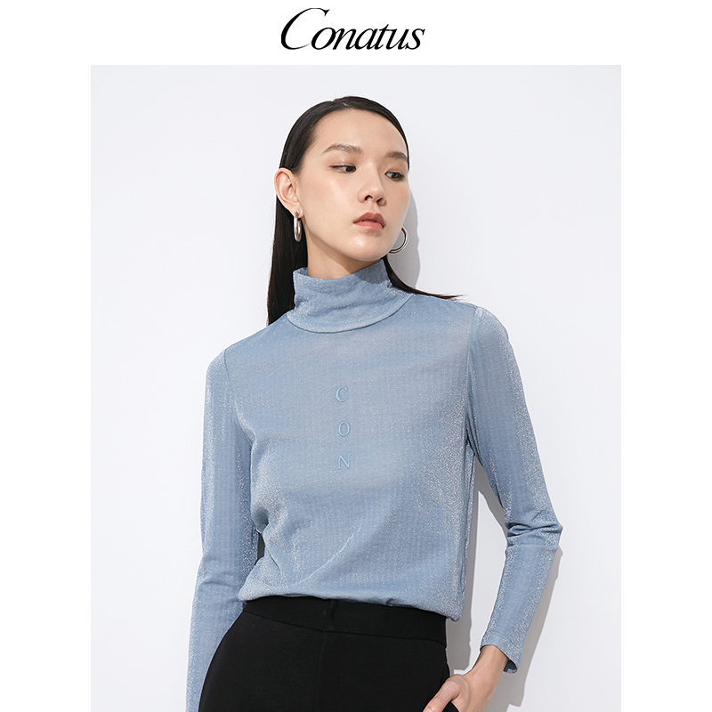 CONATUS/珂尼蒂思热销冬季新款女装修身字母绣花高领毛针织衫打底