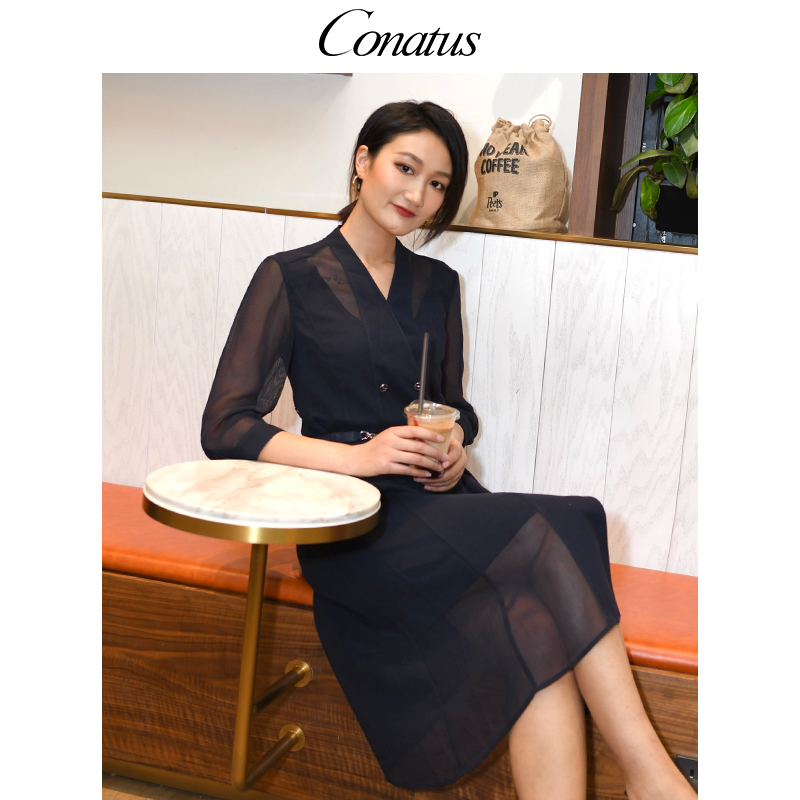 【博主同款】CONATUS/珂尼蒂思连衣裙女早春新款修身显瘦气质长裙