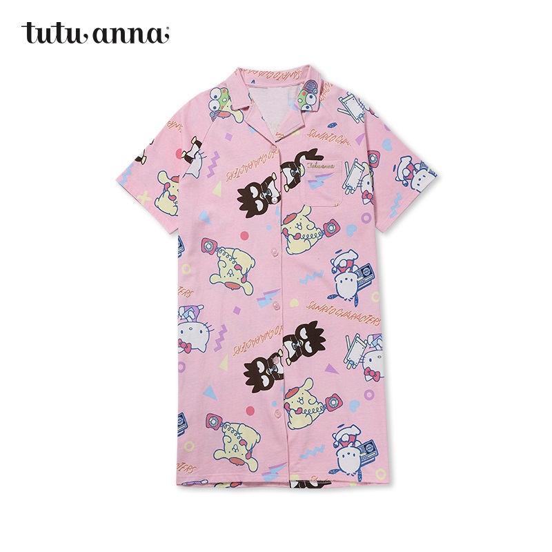 tutuanna睡衣合作款kitty和她朋友们棉质满印短袖睡裙家居服女