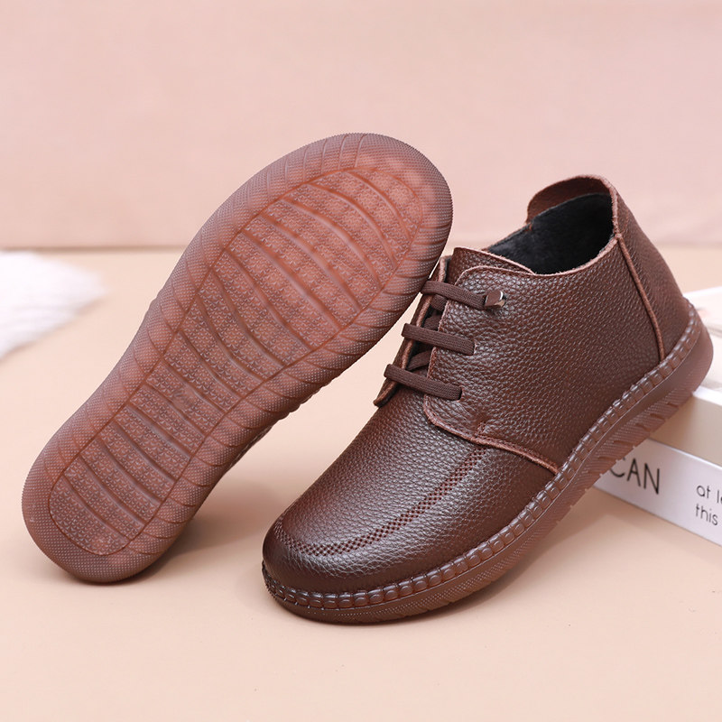 妈妈棉鞋真皮低跟中年女鞋平底2025冬款老人休闲皮鞋加绒软底防滑,淘宝优惠券,粉丝福利购,淘宝优惠卷