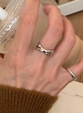 S925银中古风多层吵扰三环戒指