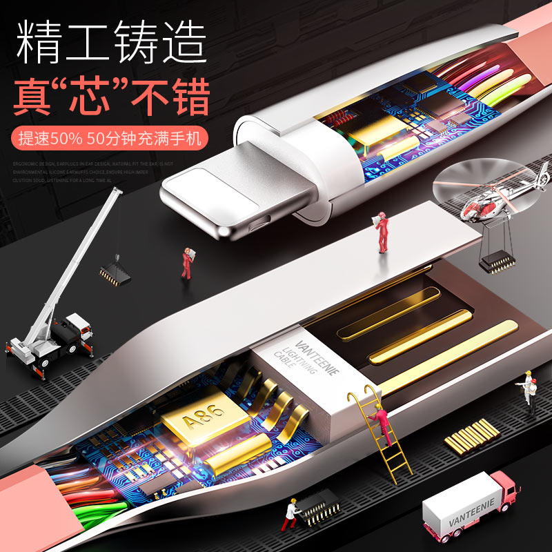 梵蒂尼 iphone数据线适用苹果11/12/13/6/6s/7/8/x/xr/xs max通用plus快充lighting加长手机充电线ipad平板冲