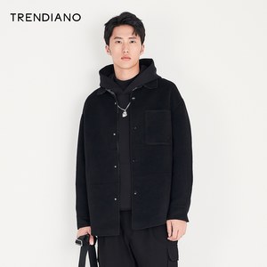 TRENDIANO官方男装秋冬季新款羊毛提花短款毛呢大衣外套男士