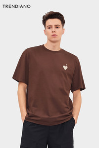 TRENDIANO美式短袖爱心t恤夏季新款纯白色纯棉刺绣圆领男装体恤