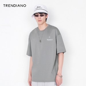 TRENDIANO官方夏季潮牌男装新款3D硅胶印花圆领情侣t恤白色短袖
