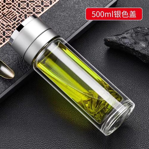 玻璃杯一键按压开盖茶水分离便携男士车载商务杯防爆隔热双层水杯 - 图2