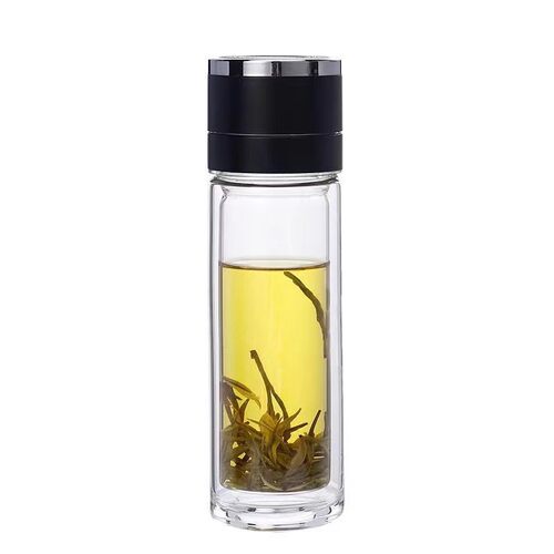 玻璃杯一键按压开盖茶水分离便携男士车载商务杯防爆隔热双层水杯 - 图3