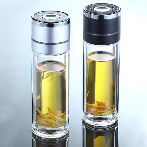 玻璃杯一键按压开盖茶水分离便携男士车载商务杯防爆隔热双层水杯 - 图0
