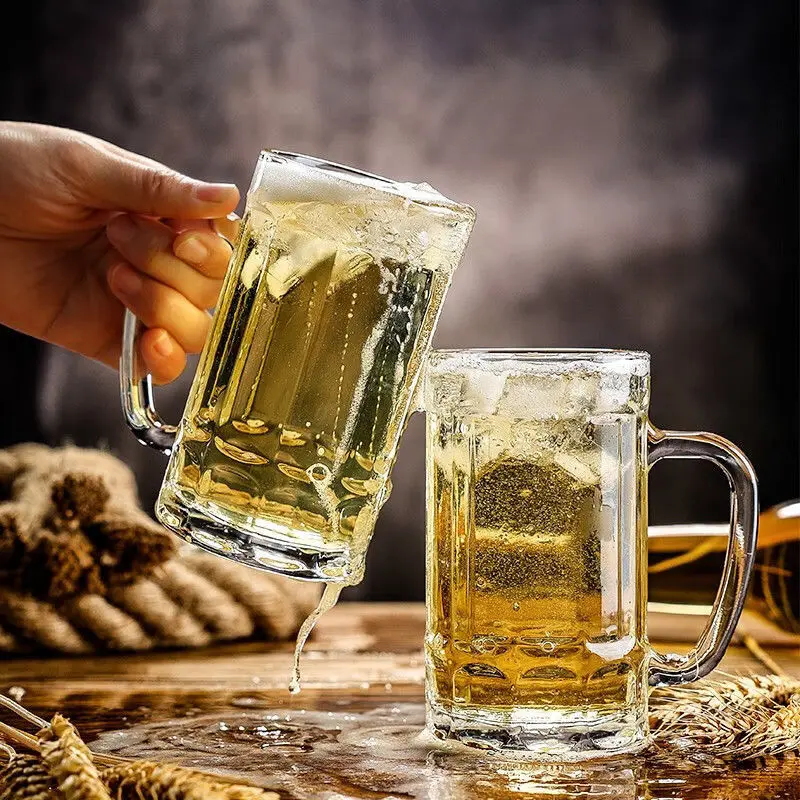 【买一送一】玻璃扎啤杯大容量啤酒杯加厚水杯家用带把手喝茶杯子 - 图0